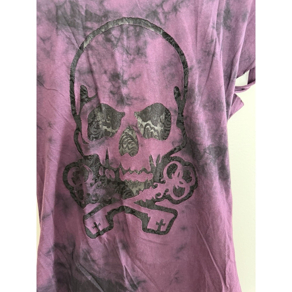 Affliction Belvedere Tie-Dye Shirt Open Back‎ Y2K Grung Purple Womens Size Small - Picture 7 of 10